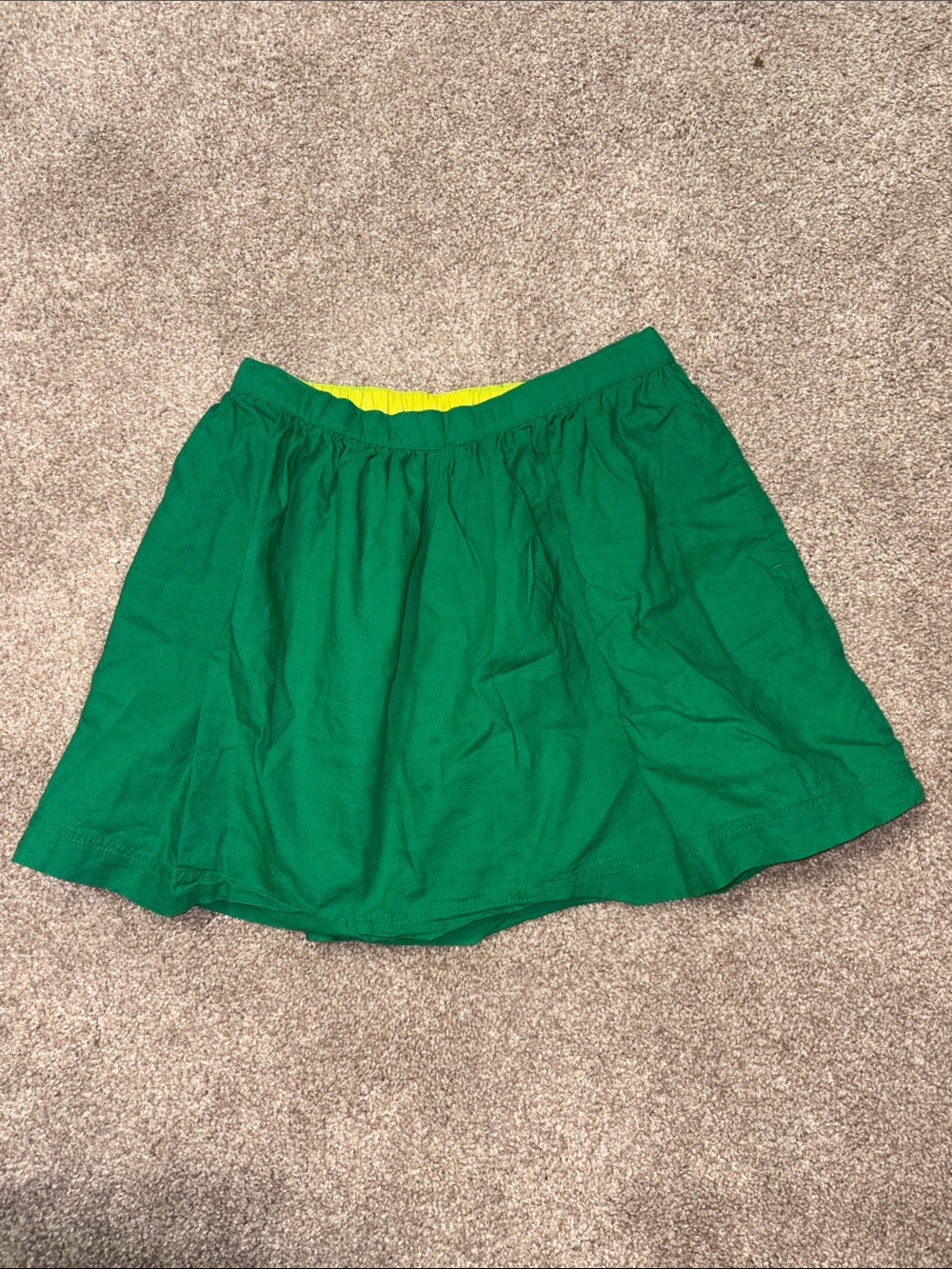 Primary (Size 8-9) Girls reversible Green/Yellow Elastic-Waist Cotton Skirt